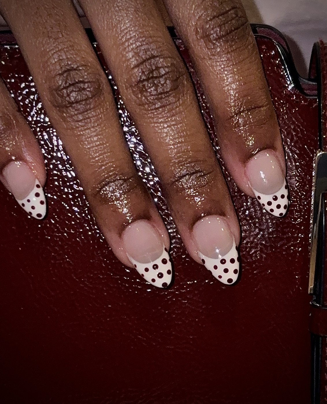 Burgundy polka dot french set on Instagram